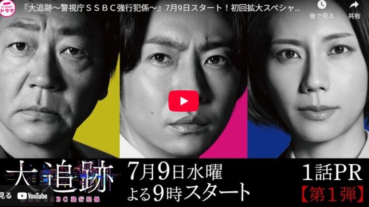 『大追跡～警視庁SSBC強行犯係～』 1話 予告動画とあらすじ